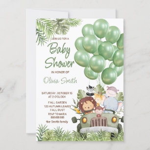 Invitation Ballons verts Safari Animaux Baby shower