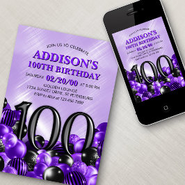 Invitation Ballons violet 100e anniversaire