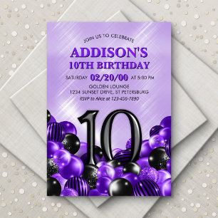 Invitation Ballons violet 10e anniversaire