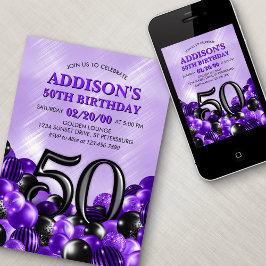 Invitation Ballons violet 50e anniversaire