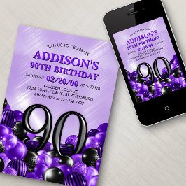 Invitation Ballons violet 90e anniversaire