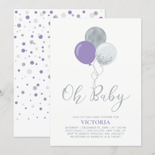 Invitation Ballons violet et argent Oh Baby Girl Baby shower