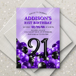Invitation Ballons violets 21e anniversaire