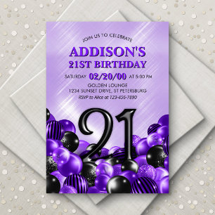 Invitation Ballons violets 21e anniversaire