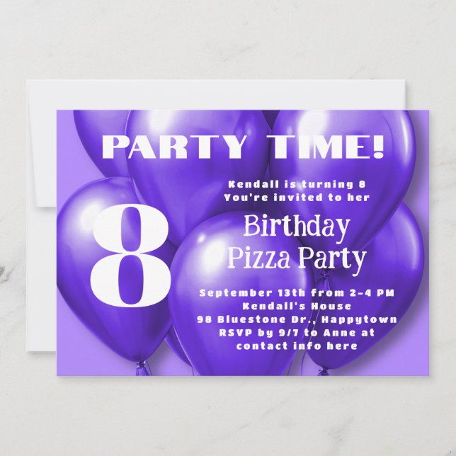 Invitation Ballons violets Enfants Fête d'anniversaire (Devant)