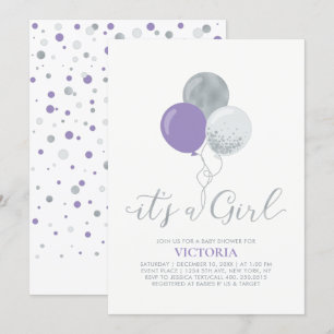 Invitation Ballons violets et argentés   C'est un Baby shower