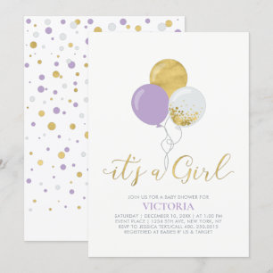 Invitation Ballons violets et or   C'est un Baby shower de fi