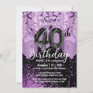 Invitation Ballons violets et Parties scintillant 40e anniver