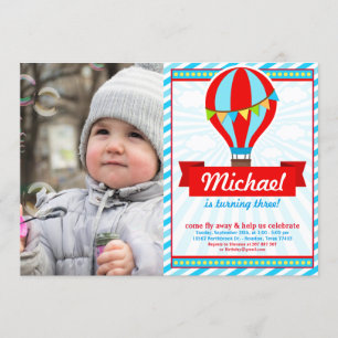 Invitation Balloon à air chaud Anniversaire Fête Photo Invita