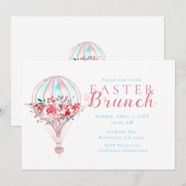 Invitation Balloon à air chaud floral Pâques Brunch Spring Pa (Devant / Derrière)