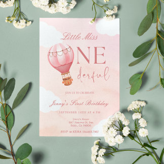 Invitation Balloon à air chaud Little Miss Onederful 1er anni
