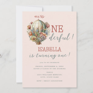 Invitation Balloon à air chaud Miss ONEderful Girl 1er annive