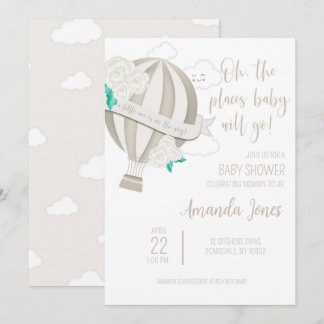 Invitation Balloon À Air Chaud Neutre Sexe Avec Douche Rose