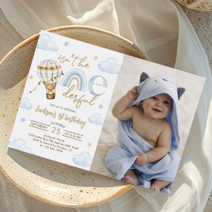 Invitation Balloon à air chaud Rainbow Boy 1er Anniversaire P