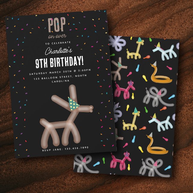 Invitation Balloon Animals Deer Kids Birthday Party Theme (Balloon Animals Deer Kids Birthday Party Theme Invitation)