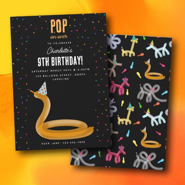 Invitation Balloon Animals Snake Kids Birthday Party Theme (Balloon Animals Snake Kids Birthday Party Theme Invitation)