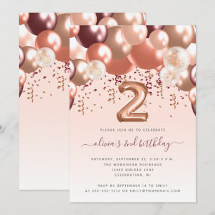 Invitation Balloon Arch Rose Gold Bourgogne 2e fête d'anniver