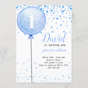 Invitation Balloon Baby Boy 1er Anniversaire Premier Confetti