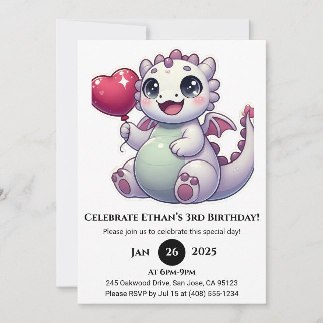 Invitation Balloon Baby Dragon Anniversaire (Devant)