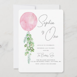 Invitation Balloon Baby Girl 1er anniversaire premier Eucalyp