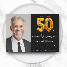Invitation Balloon Black Gold 50e anniversaire