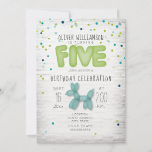 Invitation Balloon Brick Confetti Blue Green 5e anniversaire