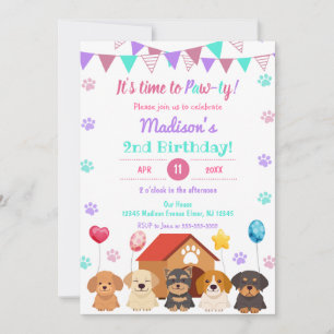 Invitation Balloon chiot fille Paw ty Green Point Anniversair