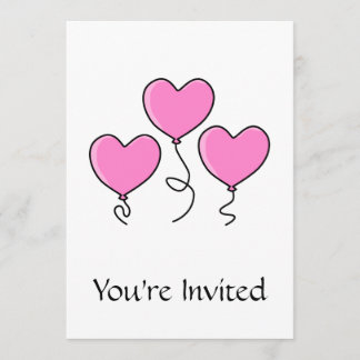 Invitation Balloon de coeur rose avec contour noir.