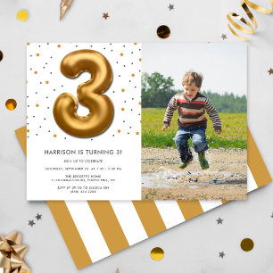 Invitation Balloon d'huile d'or moderne 3ème anniversaire Pho