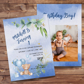 Invitation Balloon d'ours en peluche Eucalyptus Photo d'origi