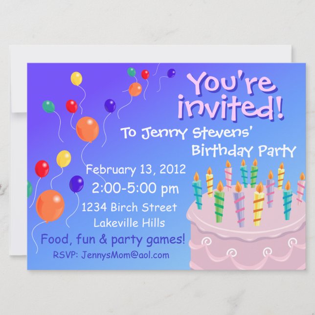 Invitation Balloon Feston Pink Frosting Anniversaire Gâteau (Devant)