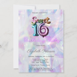 Invitation Balloon Holographique moderne Sweet 16