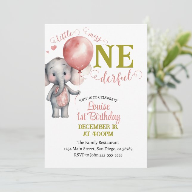 Invitation Balloon Little Miss Onederful Girl 1er anniversair (Debout devant)