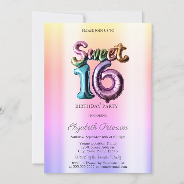 Invitation Balloon moderne Ombre Neon Sweet 16 (Devant)