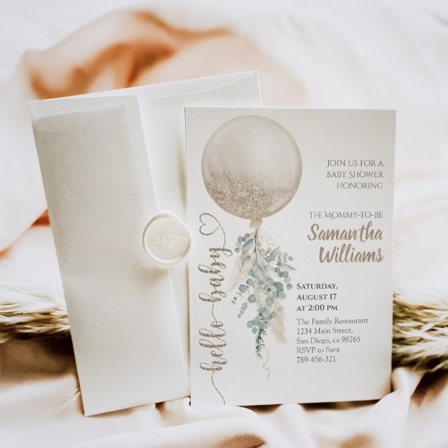 Invitation Balloon neutre genre Pampas Baby Showe (Créateur téléchargé)