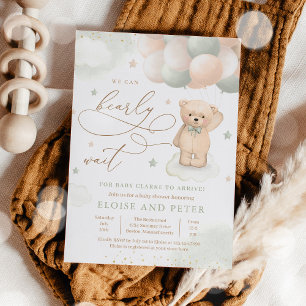 Invitation Balloon Ours Teddy Baby shower neutre