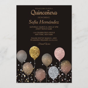Invitation Balloon parties scintillant Quinceñera