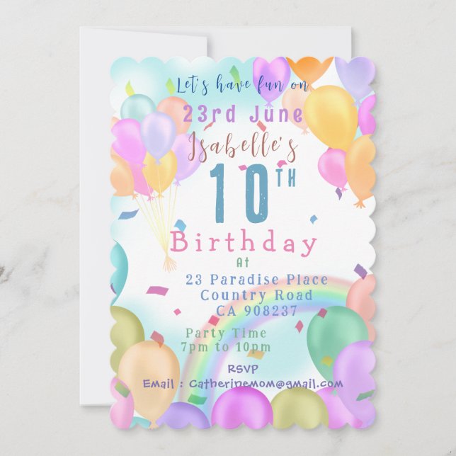Invitation Balloon Pastel Anniversaire (Devant)