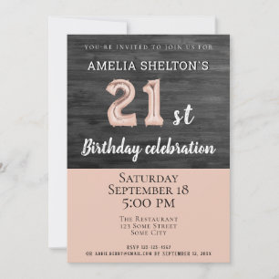 Invitation Balloon rose bois rustique fête du 21e anniversair