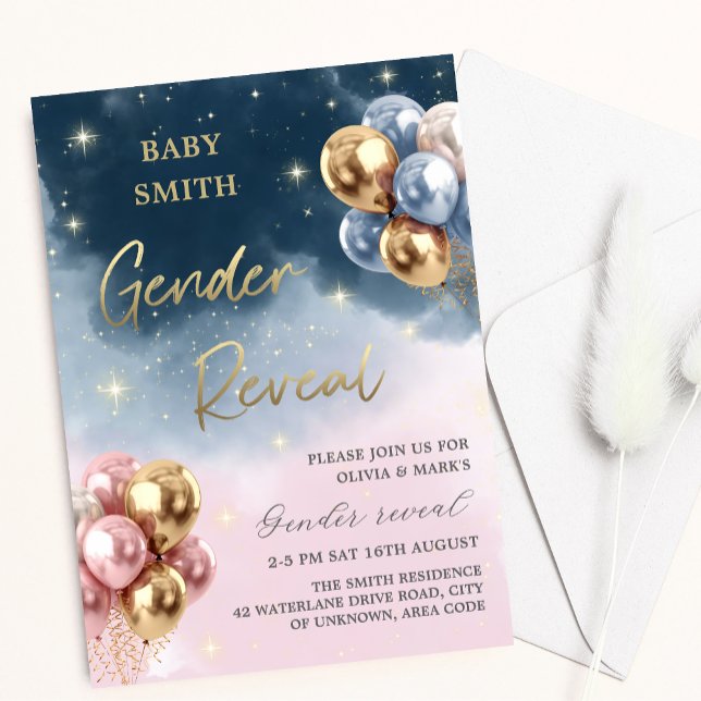 Invitation Balloon rose et bleu Baby Genre Revevey Party (Créateur téléchargé)