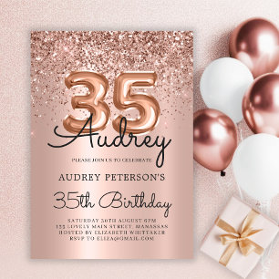 Invitation Balloon Rose Parties scintillant d'or 35e annivers