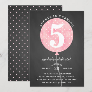 Invitation Balloon rose Rustique Noir Chalkboard Anniversaire