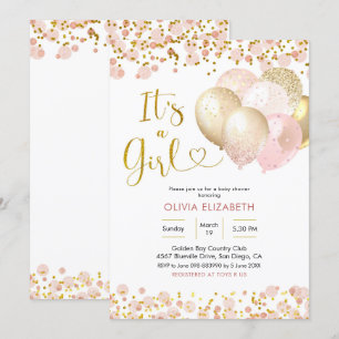 Invitation Balloon rose vif C'est un Baby shower féminin