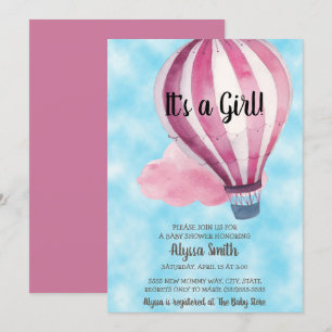 Invitation Balloon rouge bleu ciel bébé Baby shower fille