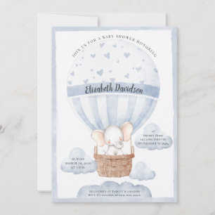 Invitation Balloon rustique Elephant Garçon Baby shower bleu