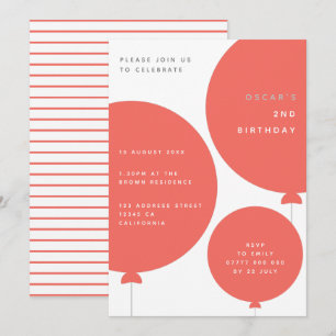 Invitation Balloon scandinave Coral rose fête d'anniversair