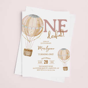 Invitation Balloons à Air Chaud Rose Bohème 1er Anniversaire