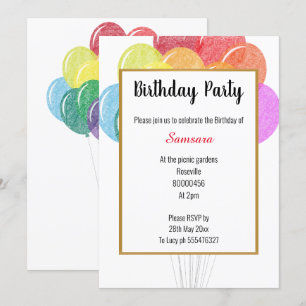 Invitation Balloons arc-en-ciel Blanc Anniversaire