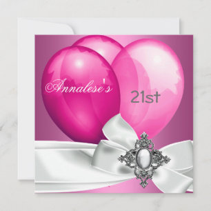 Invitation Balloons arc-en-ciel rose blanc argent pour fête d