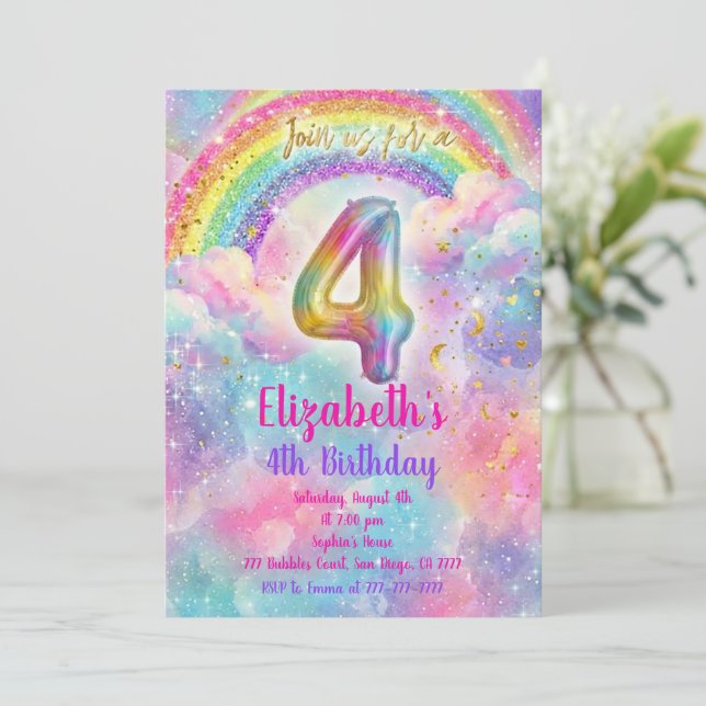 Invitation Balloons Birthday 4th Birthday  (Debout devant)